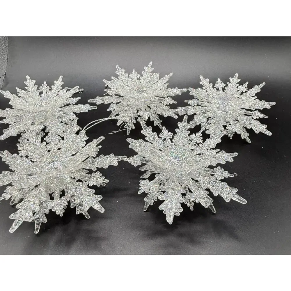 Beautiful Acrylic 3D Iridescent SNOWFLAKE Christmas Ornaments Set Of 5 -LO23